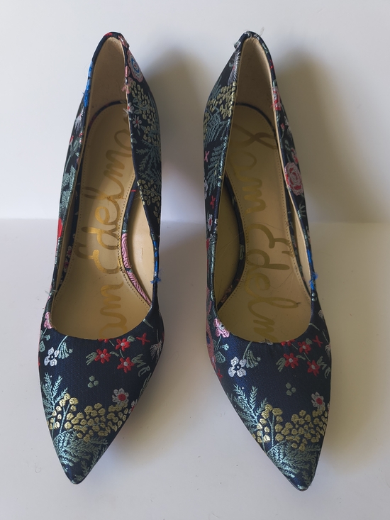 Sam Edelman Shoes - Sam Edelman Hazel Navy Silk Floral Embroidered Pointed Toe Pumps